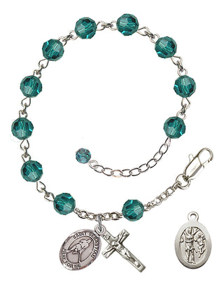 Adjustable Sterling Silver 6mm Austrian Crystal Saint Sebastian/Ice Hockey Rosary Bracelet in Zircon