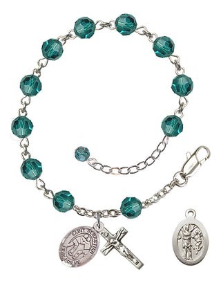 Adjustable Sterling Silver 6mm Austrian Crystal Saint Sebastian/Wrestling Rosary Bracelet in Zircon