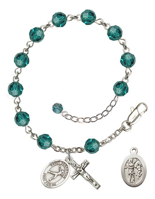 Adjustable Sterling Silver 6mm Austrian Crystal Saint Sebastian/Figure Skating Rosary Bracelet in Zircon