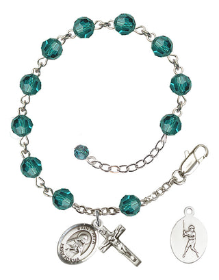 Adjustable Sterling Silver 6mm Austrian Crystal Saint Rita / Baseball Rosary Bracelet in Zircon