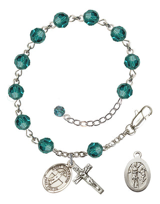 Adjustable Sterling Silver 6mm Austrian Crystal Saint Sebastian / Volleyball Rosary Bracelet in Zircon