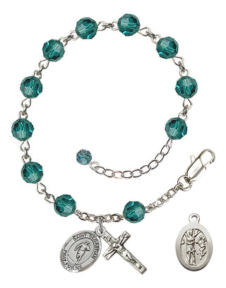 Adjustable Sterling Silver 6mm Austrian Crystal Saint Sebastian / Rugby Rosary Bracelet in Zircon