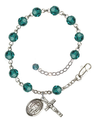 Sterling Silver 6mm Austrian Crystal Saint Barnabas Rosary Bracelet in Zircon Engraved Catholic Saint Jewelry