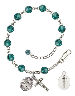 Adjustable Sterling Silver 6mm Austrian Crystal Saint John Paul II Rosary Bracelet in Zircon