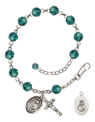 Adjustable Sterling Silver 6mm Austrian Crystal Our Lady of Mount Carmel Rosary Bracelet in Zircon