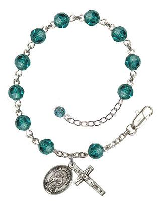 Sterling Silver 6mm Austrian Crystal Saint Deborah Rosary Bracelet in Zircon Engraved Catholic Saint Jewelry