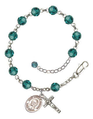 Sterling Silver 6mm Austrian Crystal Saint Arnold Janssen Rosary Bracelet in Zircon Engraved Catholic Saint Jewelry
