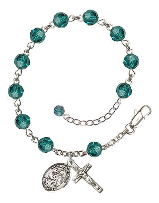 Sterling Silver 6mm Austrian Crystal Saint Januarius Rosary Bracelet in Zircon Engraved Catholic Saint Jewelry