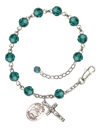 Sterling Silver 6mm Austrian Crystal Saint Daria Rosary Bracelet in Zircon Engraved Catholic Saint Jewelry