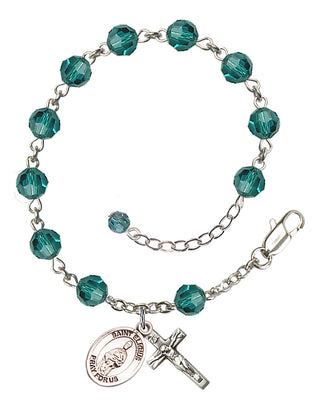 Sterling Silver 6mm Austrian Crystal Saint Eligius Rosary Bracelet in Zircon Engraved Catholic Saint Jewelry