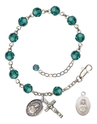 Adjustable Sterling Silver 6mm Austrian Crystal Our Lady of Czestochowa Rosary Bracelet in Zircon