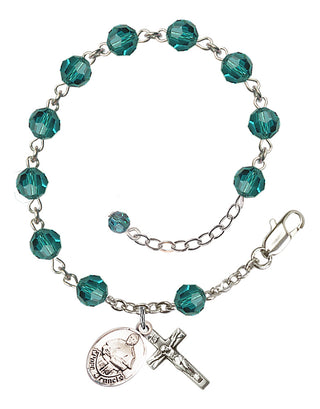 Adjustable Sterling Silver 6mm Austrian Crystal Pope Francis Rosary Bracelet in Zircon