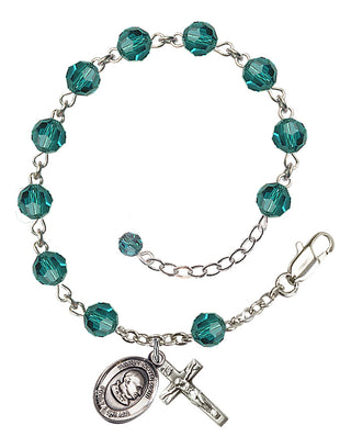 Sterling Silver 6mm Austrian Crystal Saint John XXIII Rosary Bracelet in Zircon Engraved Catholic Saint Jewelry