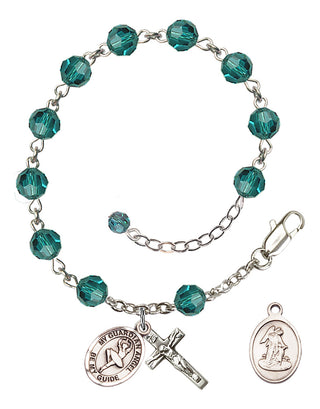 Sterling Silver 6mm Austrian Crystal Guardian Angel/Dance Rosary Bracelet in Zircon Engraved Catholic Saint Jewelry