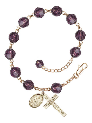 Adjustable 14 Karat Gold-Filled 8mm Austrian Crystal Rosary Bracelet in Amethyst