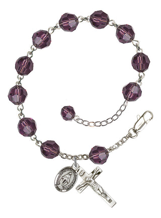 Adjustable Sterling Silver 8mm Austrian Crystal Rosary Bracelet in Amethyst