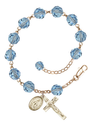 Adjustable 14 Karat Gold-Filled 8mm Austrian Crystal Rosary Bracelet in Aqua