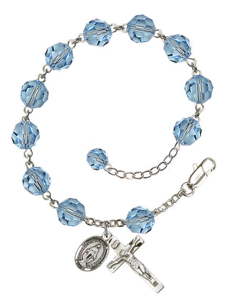 Adjustable Sterling Silver 8mm Austrian Crystal Rosary Bracelet in Aqua