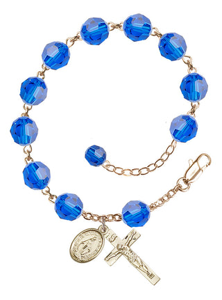 Adjustable 14 Karat Gold-Filled 8mm Austrian Crystal Rosary Bracelet in Capri Blue