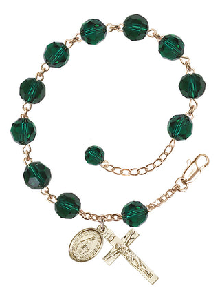 Adjustable 14 Karat Gold 8mm Austrian Crystal Rosary Bracelet in Emerald