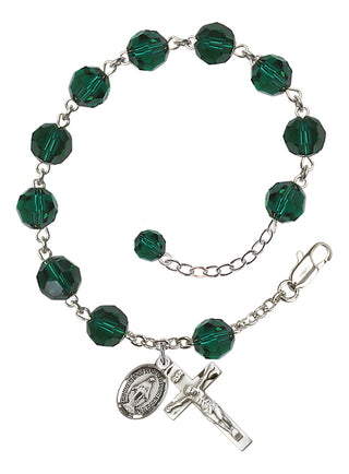 Adjustable Sterling Silver 8mm Austrian Crystal Rosary Bracelet in Emerald