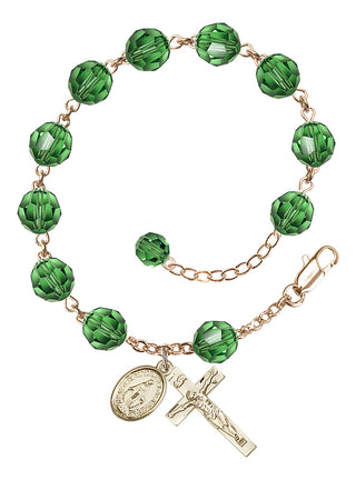 Adjustable 14 Karat Gold 8mm Austrian Crystal Rosary Bracelet in Erinite