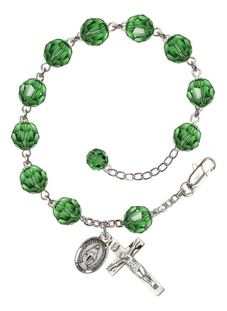 Adjustable Sterling Silver 8mm Austrian Crystal Rosary Bracelet in Erinite