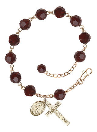 Adjustable 14 Karat Gold-Filled 8mm Austrian Crystal Rosary Bracelet in Garnet