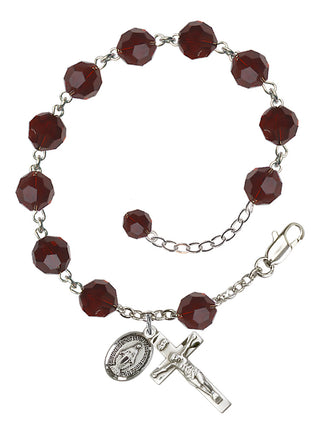 Adjustable Sterling Silver 8mm Austrian Crystal Rosary Bracelet in Garnet