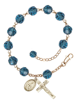 Adjustable 14 Karat Gold 8mm Austrian Crystal Rosary Bracelet in Indocolite