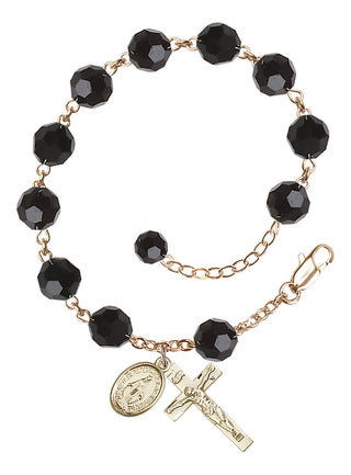 Adjustable 14 Karat Gold 8mm Austrian Crystal Rosary Bracelet in Jet