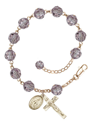 Adjustable 14 Karat Gold-Filled 8mm Austrian Crystal Rosary Bracelet in Light Amethyst
