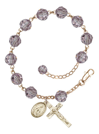 Adjustable 14 Karat Gold 8mm Austrian Crystal Rosary Bracelet in Light Amethyst