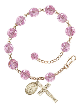 Adjustable 14 Karat Gold-Filled 8mm Austrian Crystal Rosary Bracelet in Light Rose