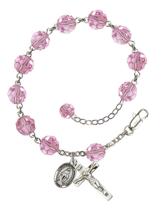 Adjustable Sterling Silver 8mm Austrian Crystal Rosary Bracelet in Light Rose