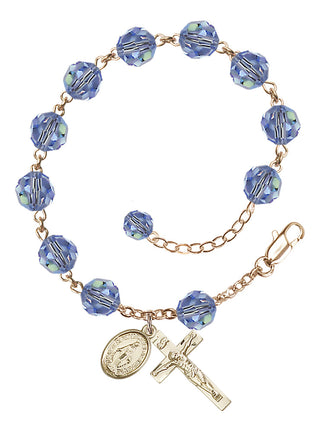 Adjustable 14 Karat Gold 8mm Austrian Crystal Rosary Bracelet in Light Sapphire