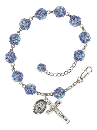 Adjustable Sterling Silver 8mm Austrian Crystal Rosary Bracelet in Light Sapphire