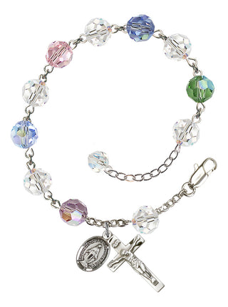 Adjustable Sterling Silver 8mm Austrian Crystal Rosary Bracelet in Multi-Color