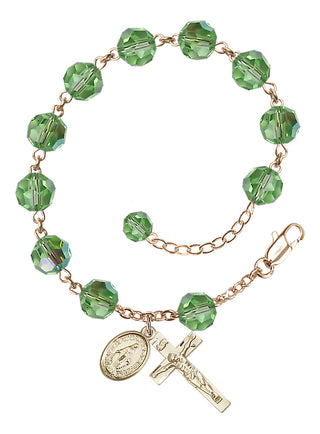 Adjustable 14 Karat Gold 8mm Austrian Crystal Rosary Bracelet in Peridot