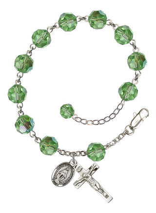 Adjustable Sterling Silver 8mm Austrian Crystal Rosary Bracelet in Peridot
