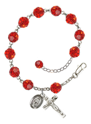 Adjustable Sterling Silver 8mm Austrian Crystal Rosary Bracelet in Ruby