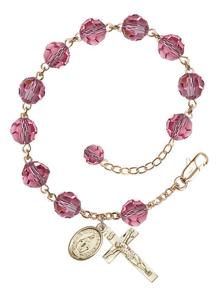 Adjustable 14 Karat Gold 8mm Austrian Crystal Rosary Bracelet in Rose