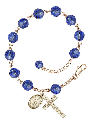 Adjustable 14 Karat Gold 8mm Austrian Crystal Rosary Bracelet in Sapphire