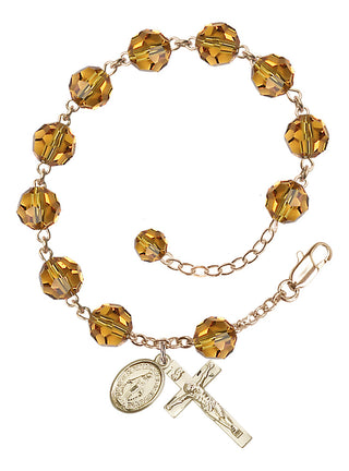 Adjustable 14 Karat Gold-Filled 8mm Austrian Crystal Rosary Bracelet in Topaz