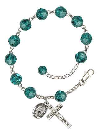 Adjustable Sterling Silver 8mm Austrian Crystal Rosary Bracelet in Zircon