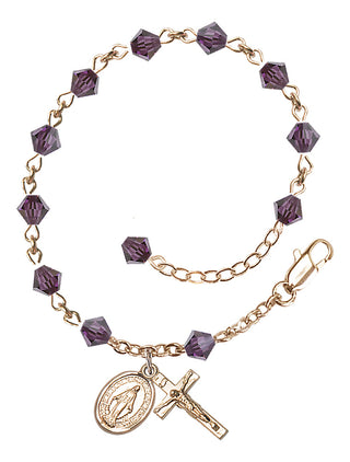 Adjustable 14 Karat Gold-Filled 5mm Austrian Crystal Rosary Bracelet in Amethyst