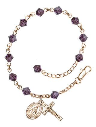 Adjustable 14 Karat Gold 5mm Austrian Crystal Rosary Bracelet in Amethyst