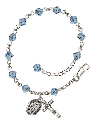 Adjustable Sterling Silver 5mm Austrian Crystal Rosary Bracelet in Aqua