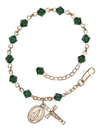 Adjustable 14 Karat Gold 5mm Austrian Crystal Rosary Bracelet in Emerald