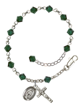 Adjustable Sterling Silver 5mm Austrian Crystal Rosary Bracelet in Emerald